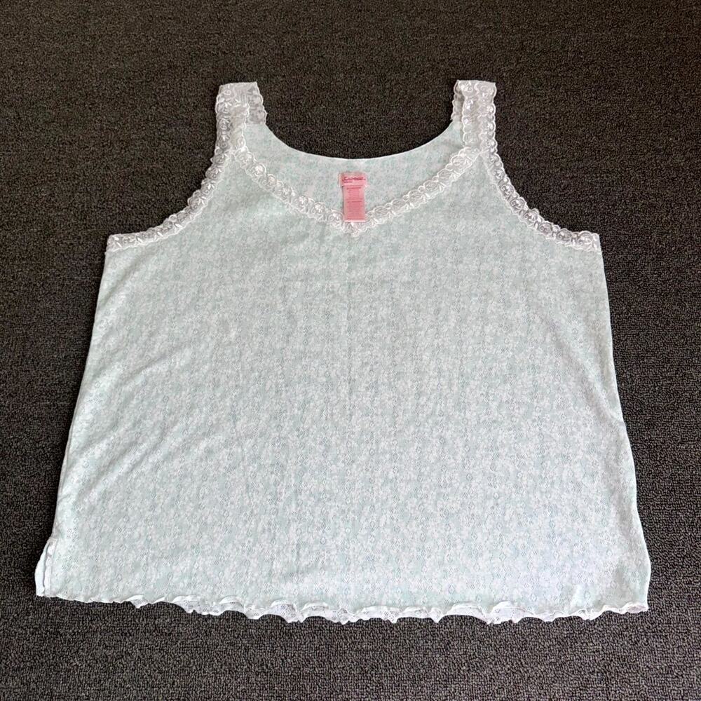 VTG Secret Treasures Camisole Top Women's 2X Green White Floral Lace Trim Sleep